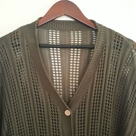 Pink Queen Crocket Cardigan Sweater Womens Large Green Long Sleeve V Neck Loose - Picture 3 of 12